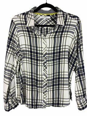 Foxcroft NYC Plaid Button Front Blouse Women’s Size 10 100% Rayon Long Sleeve